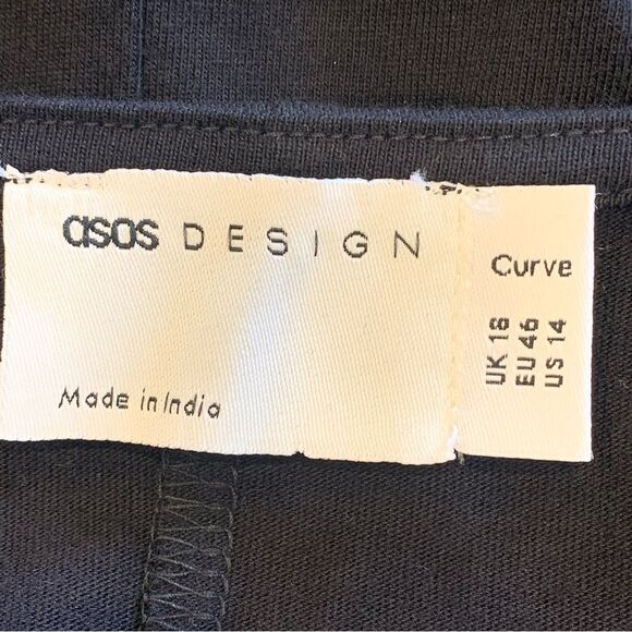 ASOS DESIGN wrap dress with gold cutwork embroidery detail in black Size 14 - Picture 7 of 12